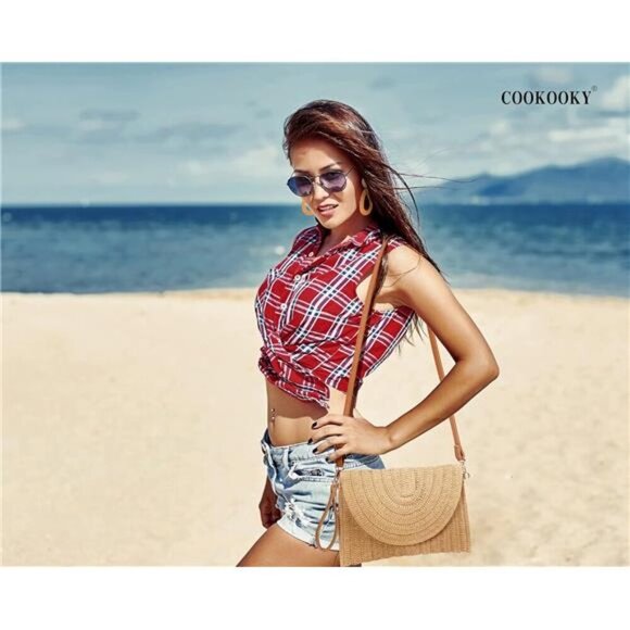 COOKOOKY Straw Clutch Handbag Summer Beach Straw Purse for Women woven Envelope - Picture 4 of 7